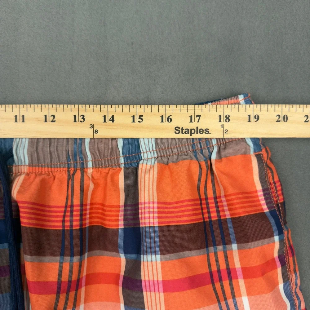 Tommy Bahama Naples Plaid Swim Trunks Mens XXL Orange Blue Cargo Mesh Lining
